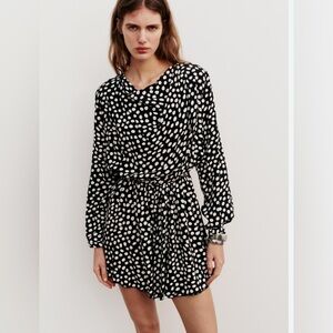 NWT Zara Women's Black Polka Dot Long Sleeve Cowl Neck Mini Dress‎ Size M Party